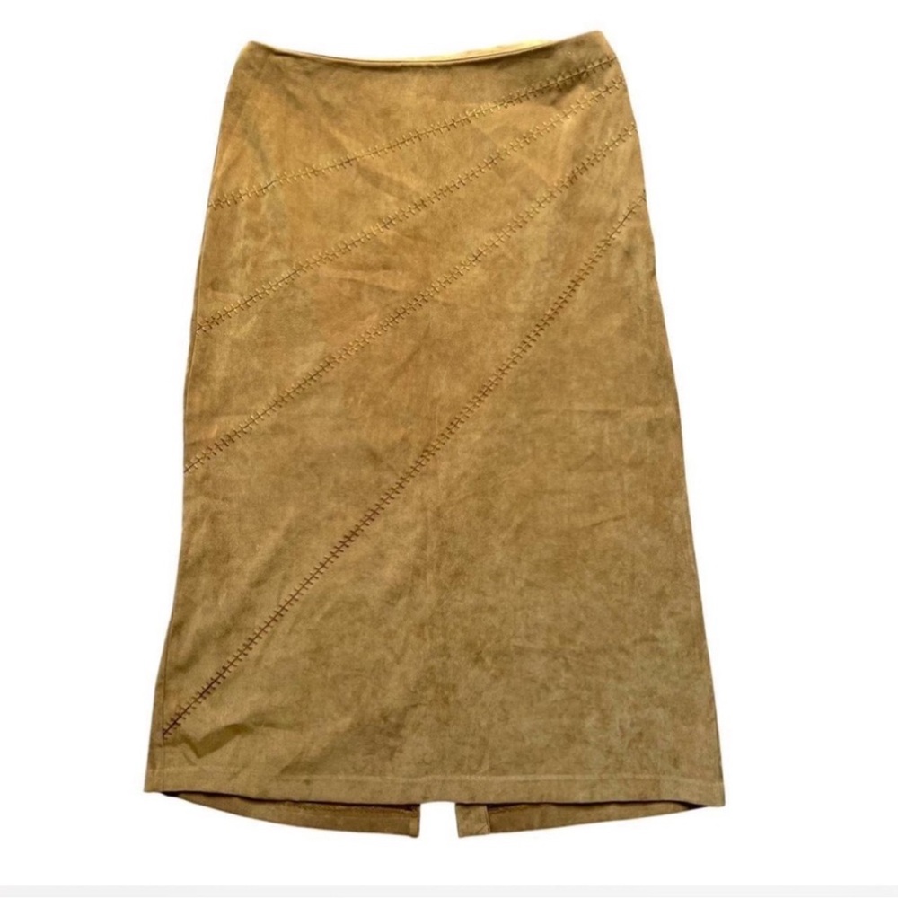 VINTAGE 90s Women's Tan Suede Boho Western Classic Chic Midi Skirt Sz 10P